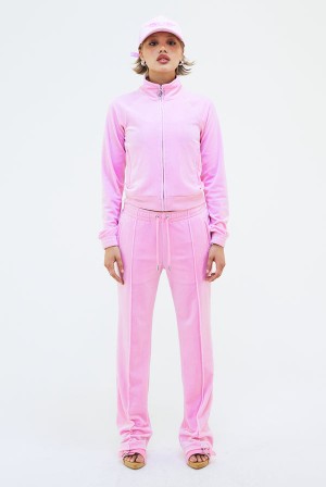 Begonia Pink Juicy Couture Velour Diamante Tracksuit Bottom | JC-SN652106