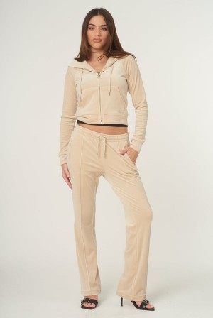 Beige Juicy Couture Velour Diamante Tracksuit Bottom | JC-SN652014