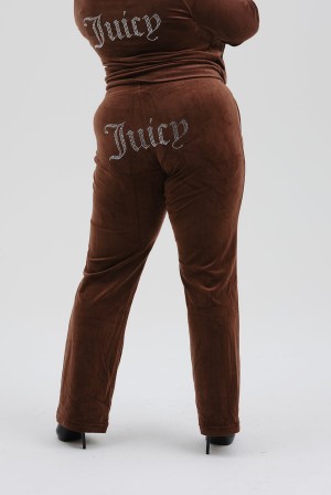 Bitter Chocolate Juicy Couture Velour Diamante Tracksuit Bottom | JC-SN652060