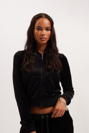 Black Juicy Couture Bamboo Velour Heritage Hoodie | JC-SN652166