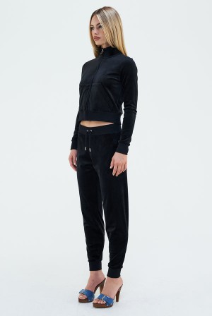 Black Juicy Couture Classic Velour Cuffed Jogger | JC-SN652033