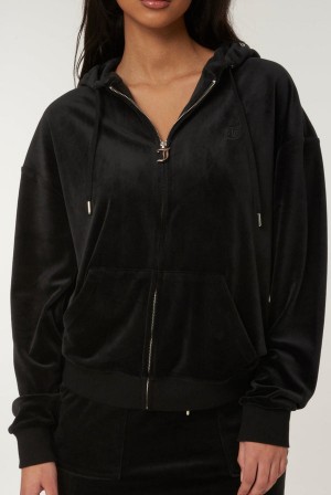 Black Juicy Couture Classic Velour Oversized Hoodie | JC-SN651954