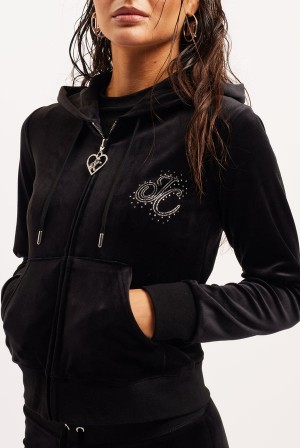 Black Juicy Couture Classic Velour Scatter Bead Hoodie | JC-SN652121