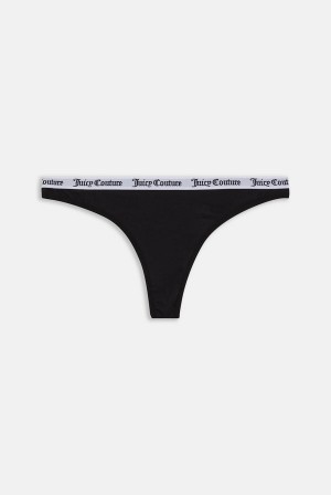 Black Juicy Couture Cotton Branded Thong | JC-SN652256