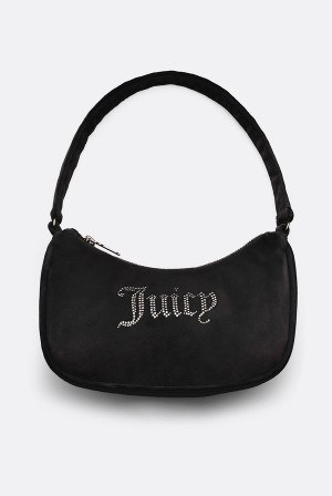 Black Juicy Couture Diamante Velour Shoulder Bag | JC-SN652214