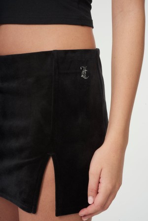 Black Juicy Couture Diamante Velour Split Mini Skirt | JC-SN652295