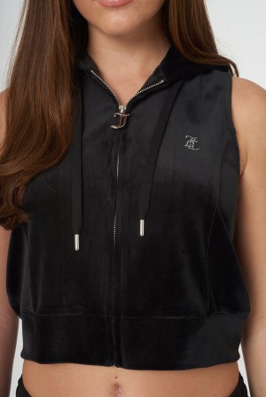 Black Juicy Couture Diamante Velour Zip-through Gilet | JC-SN651964