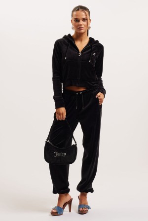 Black Juicy Couture Diamante Velour Zip-through Hoodie | JC-SN652153