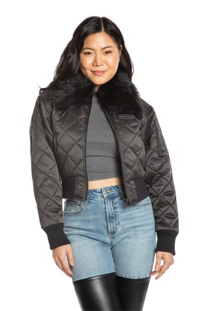 Black Juicy Couture Faux Fur Collar Aviator | JC-SN651670