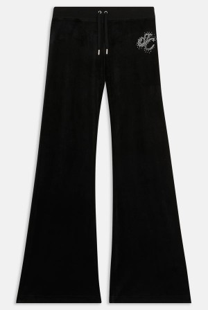 Black Juicy Couture Low Rise Velour Scatter Diamante Fla Joggers | JC-SN652119