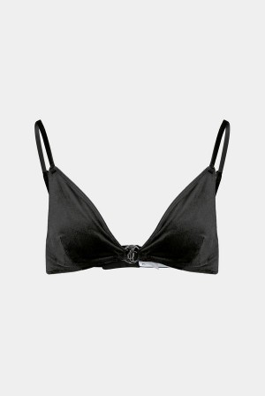 Black Juicy Couture Metal Charm Velvet Bra | JC-SN652227