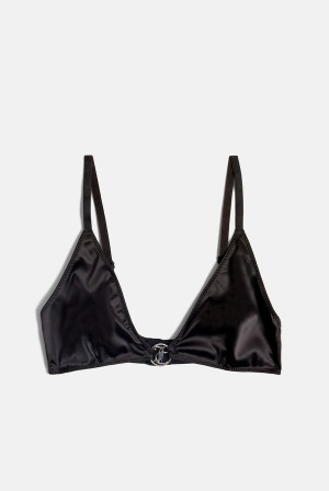 Black Juicy Couture Satin Charm Triangle Bra | JC-SN652251