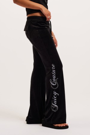 Black Juicy Couture Ultra Low Rise Bamboo Velour Heritage Crest Pocketed Bottoms | JC-SN652159