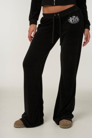 Black Juicy Couture Ultra Low Rise Bamboo Velour Heritage Dog Crest Pocketed Bottoms | JC-SN652172