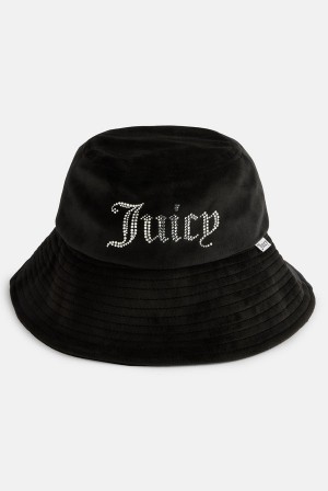 Black Juicy Couture Wide Brim Velour Bucket Hat | JC-SN652341