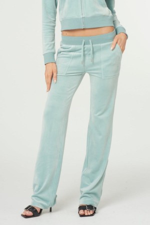 Blue Surf Juicy Couture Classic Velour Del Ray Pocketed Bottoms | JC-SN651999