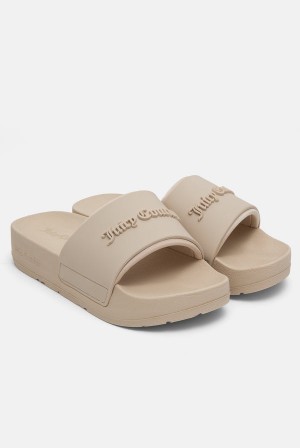 Brazilian Sand Juicy Couture Stacked Embossed Sliders | JC-SN652204