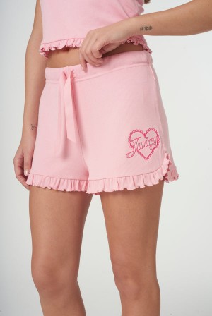 Candy Pink Juicy Couture Heart Frilled Sleep Shorts | JC-SN652268