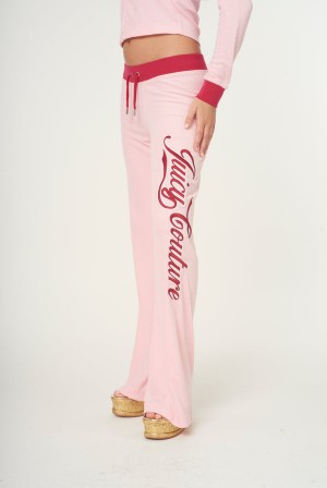 Candy Pink Juicy Couture Towelling Retro Logo Low Rise Flare Pants | JC-SN651949