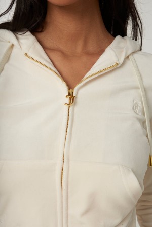 Cream Juicy Couture Classic Velour Robertson Hoodie | JC-SN651992