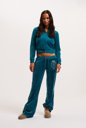 Deep Lagoon Juicy Couture Ultra Low Rise Bamboo Velour Heritage Crest Pocketed Bottoms | JC-SN652160