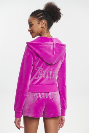 Electric Violet Juicy Couture Og Big Bling Velour Hoodie | JC-SN651575