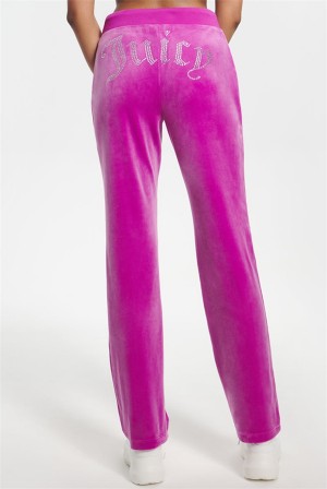 Electric Violet Juicy Couture Og Big Bling Velour Track Pants | JC-SN651602