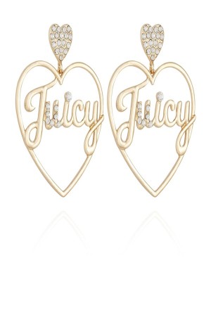 Gold Juicy Couture Heart Logo Hoop Earrings | JC-SN651897