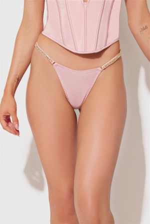 Light Pink Juicy Couture Frederick's X Juicy Satin & Rhinestone G-string | JC-SN651784