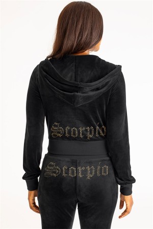 Liquorice Juicy Couture Scorpio Big Bling Velour Hoodie | JC-SN651553