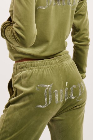 Mosstone Juicy Couture Velour Diamante Tracksuit Bottom | JC-SN651983