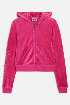 Nostalgia Pink Juicy Couture Bamboo Velour Heritage Crest Hoodie | JC-SN651953