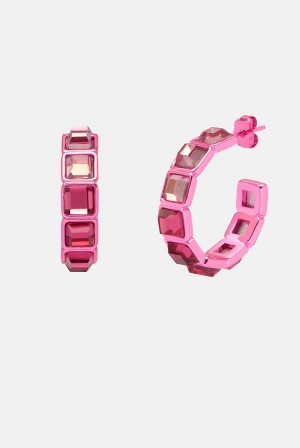 Pink Juicy Couture Crystal Hoop Earrings | JC-SN652352