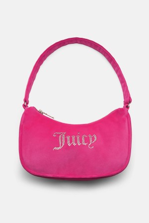 Pink Juicy Couture Diamante Velour Shoulder Bag | JC-SN652215