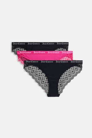 Pink Juicy Couture Pack Of 3 Lace Trim Briefs | JC-SN652278