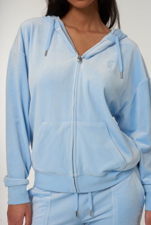 Powder Blue Juicy Couture Classic Velour Oversized Hoodie | JC-SN651967