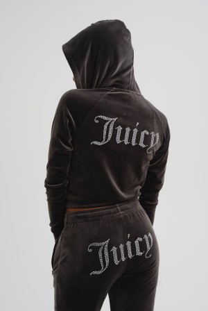 Raven Juicy Couture Diamante Velour Zip-through Hoodie | JC-SN652149