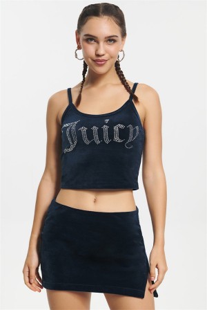 Regal Blue Juicy Couture Big Bling Velour Tank Top | JC-SN651637