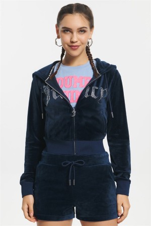 Regal Blue Juicy Couture Front Bling Hoodie | JC-SN651589