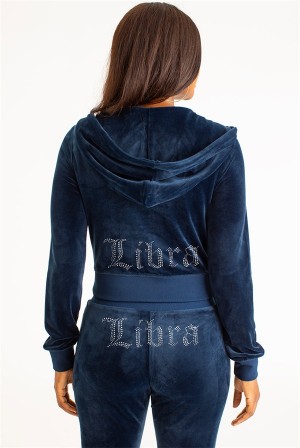 Regal Blue Juicy Couture Libra Big Bling Velour Hoodie | JC-SN651651