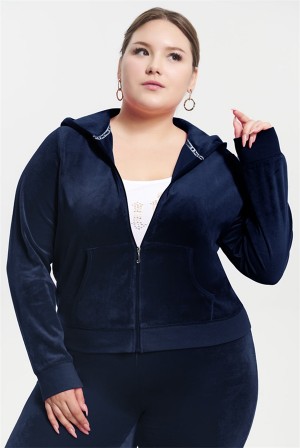 Regal Blue Juicy Couture Plus-size Classic Cotton Velour Hoodie | JC-SN651590