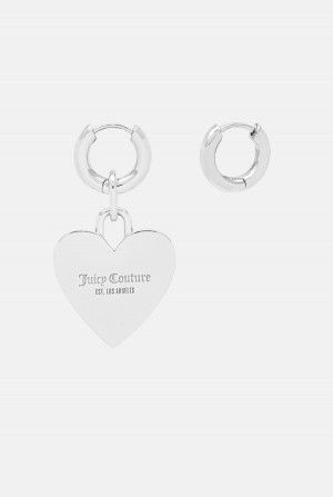 Silver Juicy Couture Hoop Earrings With Single Heart Drop | JC-SN652375