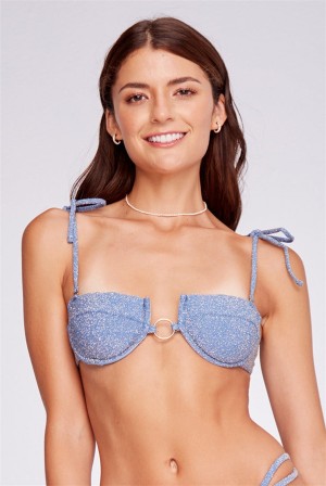 Steel Blue Shiny Juicy Couture Capittana Kenya Bikini Top | JC-SN651835