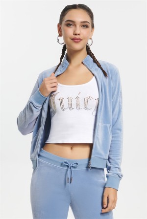 Sterling Blue Juicy Couture Ombre Bling Cropped Velour Track Jacket | JC-SN651588