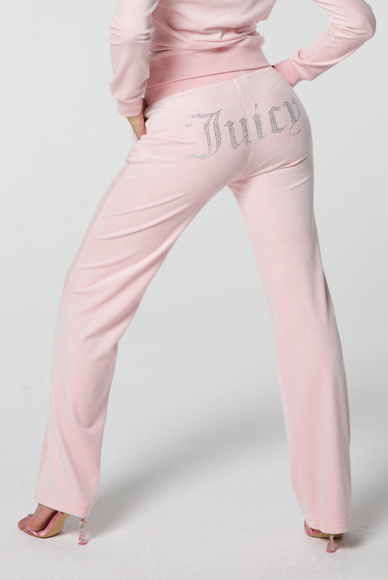 Almond Blossom Juicy Couture Classic Velour Del Ray Diamante Bottoms | JC-SN652071