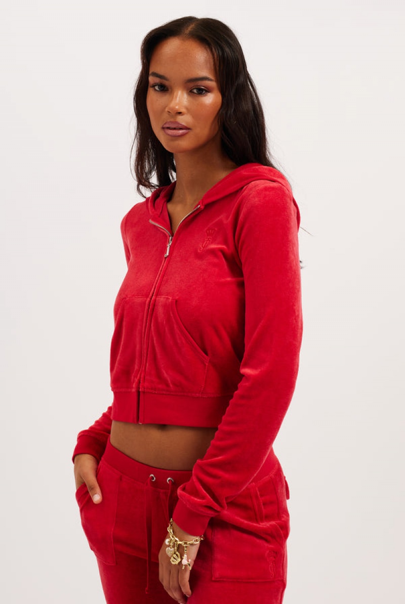 Astor Red Juicy Couture Bamboo Velour Heritage Hoodie | JC-SN652167