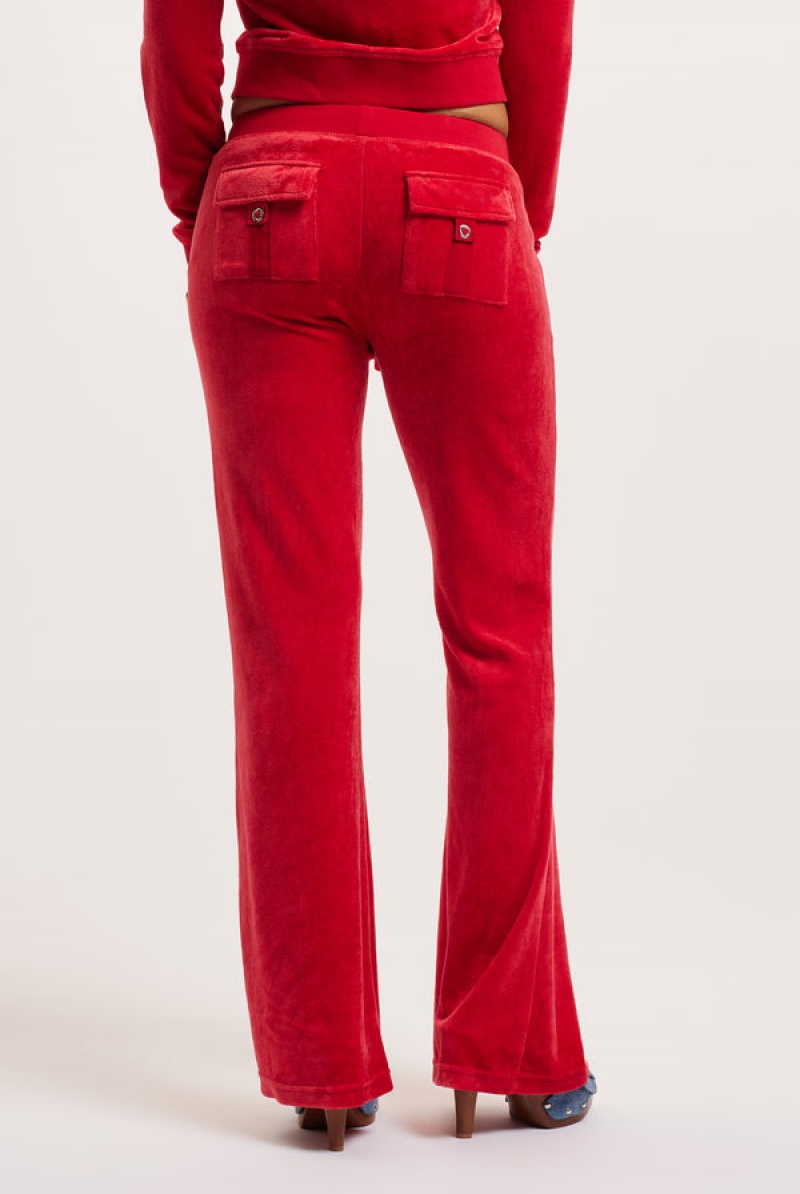 Astor Red Juicy Couture Ultra Low Rise Bamboo Velour Heritage Pocketed Bottoms | JC-SN652164