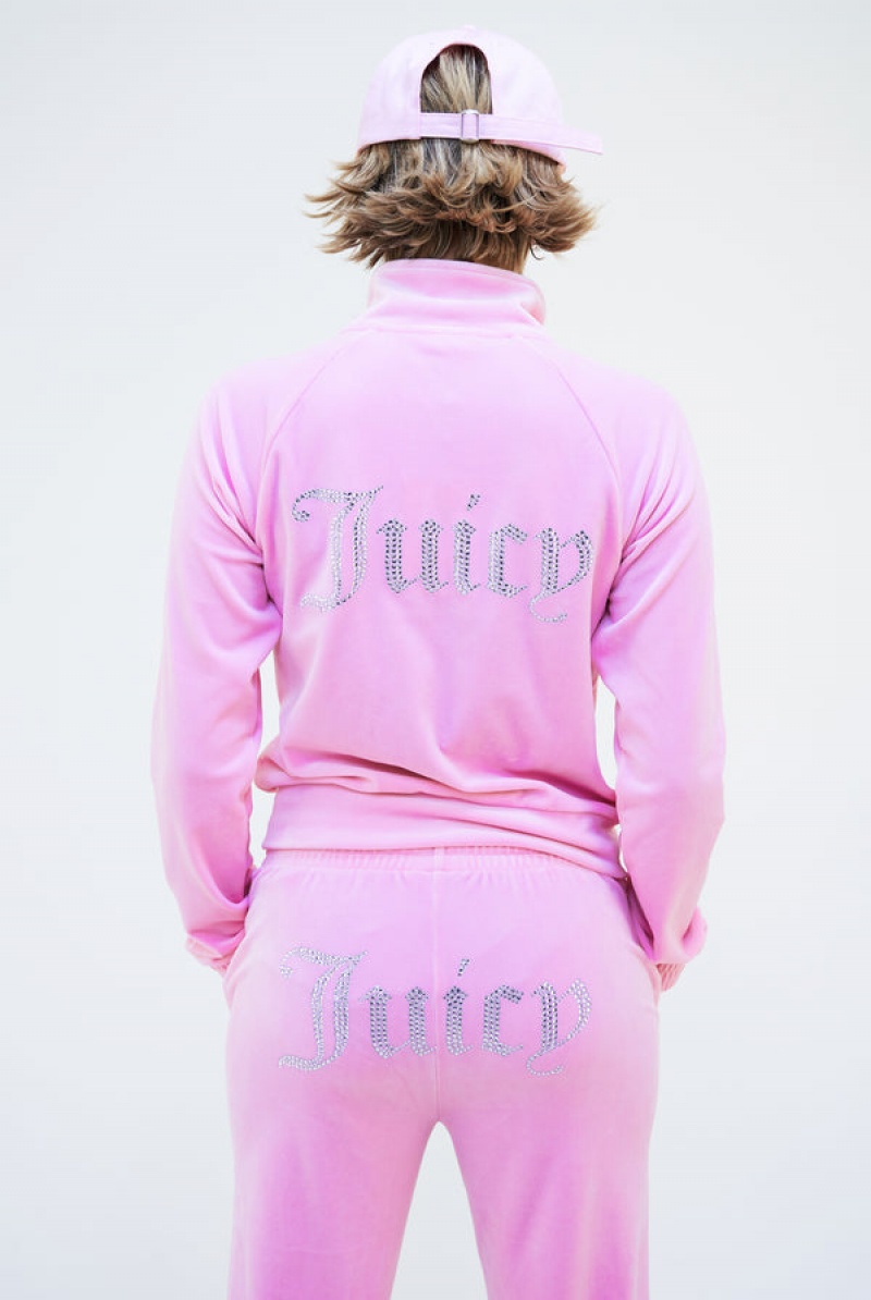 Begonia Pink Juicy Couture Velour Diamante Tracksuit Bottom | JC-SN652106