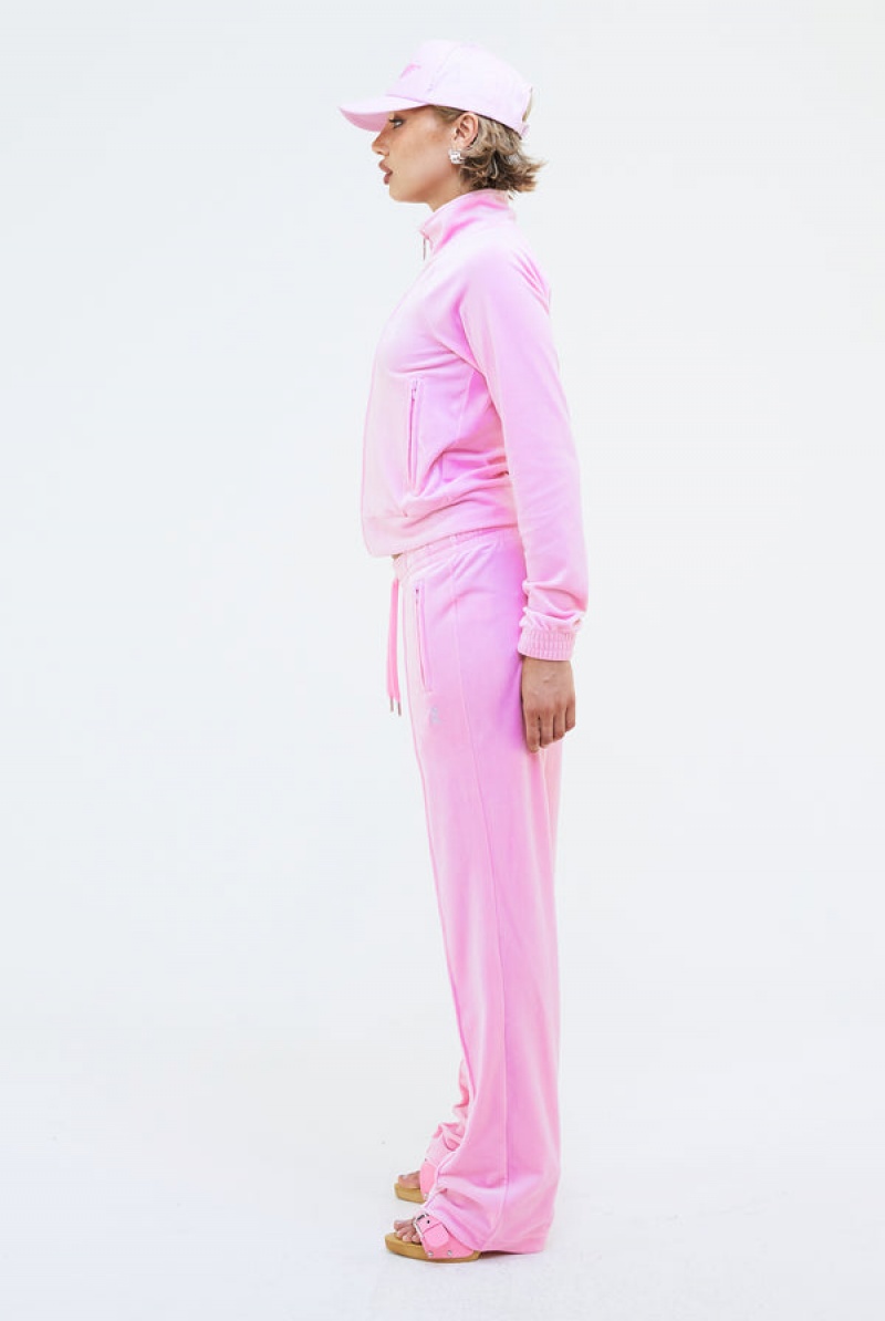 Begonia Pink Juicy Couture Velour Diamante Tracksuit Bottom | JC-SN652106