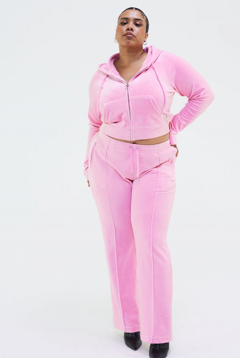 Begonia Pink Juicy Couture Velour Diamante Tracksuit Bottom | JC-SN652106